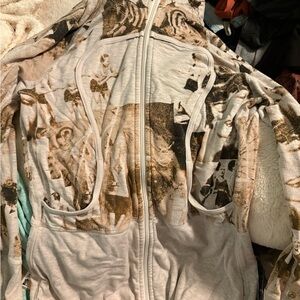 Lululemon Athletica Graphic Zip-Up Jacket - Cream and Brown scuba hoodie